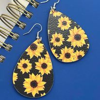 “Sunflower Faith” Faux Leather Statement Earrings--Handcrafted