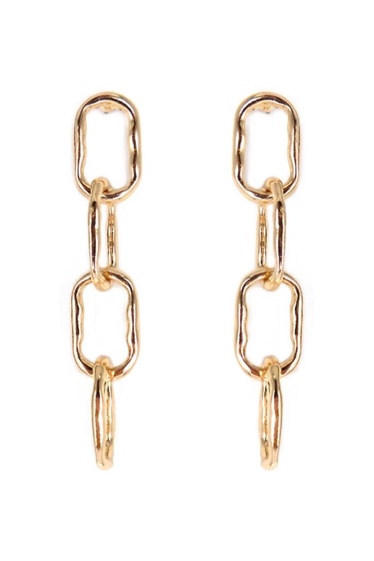 "Lisette" Antique Goldtone Hammered Metal Chain Link Statement Earrings