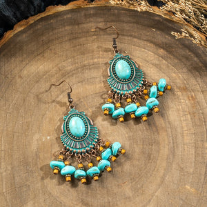 "Spirit of the Southwest" Turquoise Beaded Fringe Statement Earrings