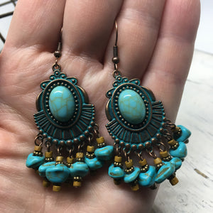 "Spirit of the Southwest" Turquoise Beaded Fringe Statement Earrings