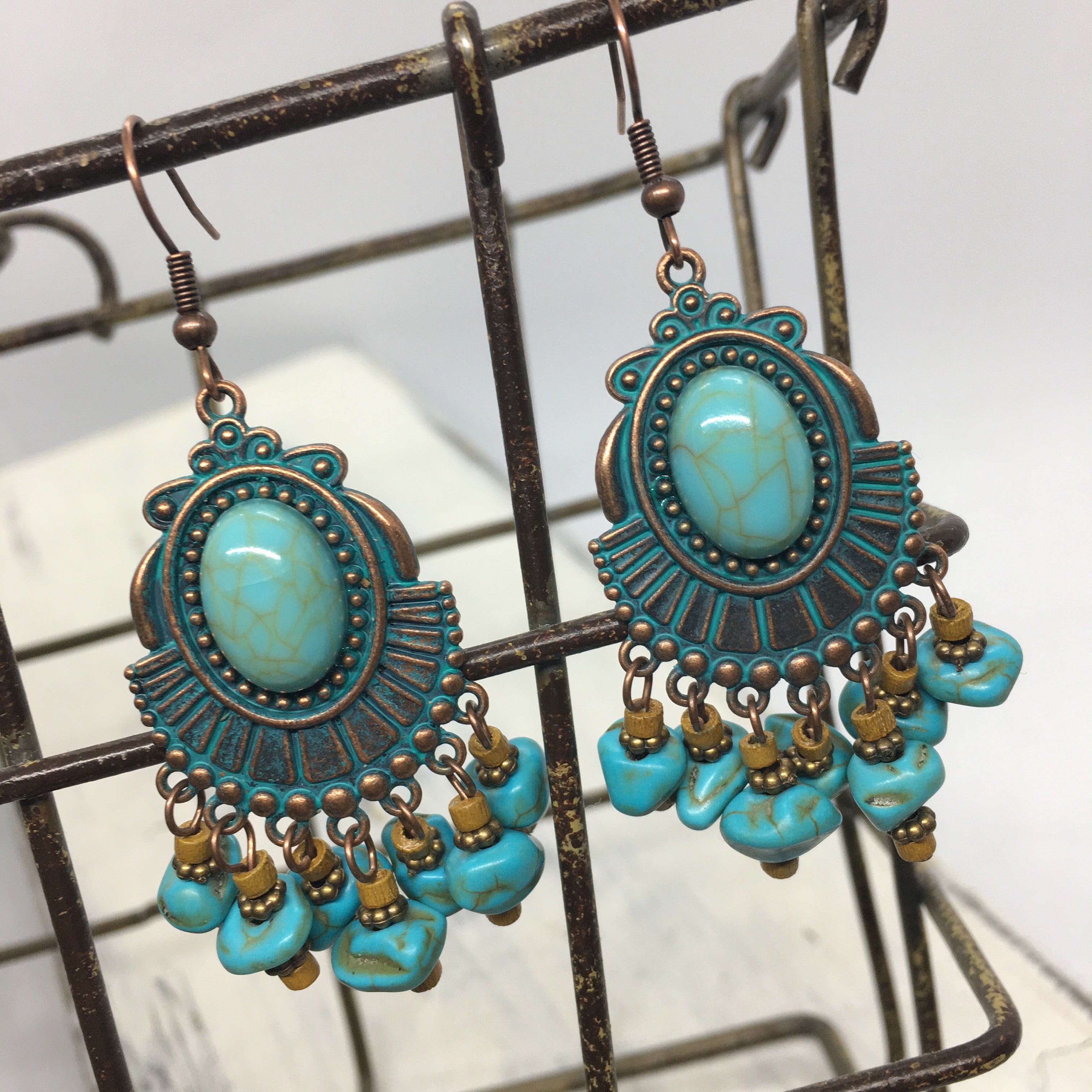 "Spirit of the Southwest" Turquoise Beaded Fringe Statement Earrings