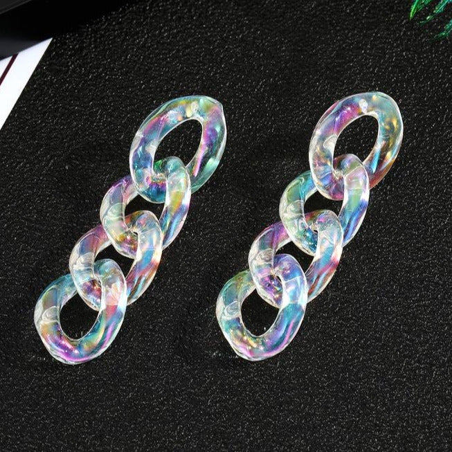 "Essence of Iridescence" Chain Links Acrylic Resin Statement Drop Earrings